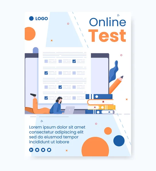 Online Testing Course Poster Template Flat Design Illustration Editable Square — Stock Vector