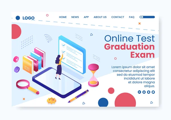 Online Testing Course Landing Page Template Flat Design Illustration Editable — Stock Vector