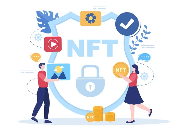 Nft Non Fundible Token Crypto Art Converting Digital Network Coin — Διανυσματικό Αρχείο