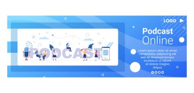 People Using Headset to Podcast Cover Template Flat Design Illustration Editable of Square Background for Social Media or Greeting Card