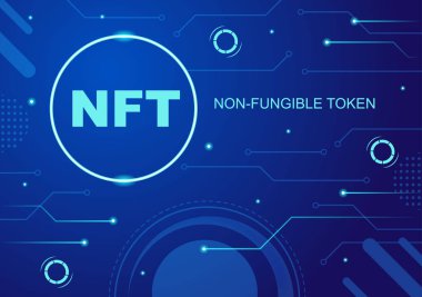 NFT Non Fungible Token Crypto Art of Converting Into Digital Network with Coin Servers for Banner or Poster in Flat Background Illustration