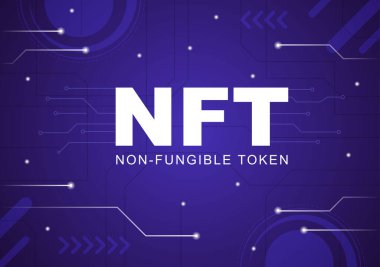 Banner için Bozuk Para Sunucuları veya Düz Arkaplan Resimlerinde Poster ile Dijital Ağa Dönüştürme NFT Fonu Fonu Olmayan Token Kripto Sanatı