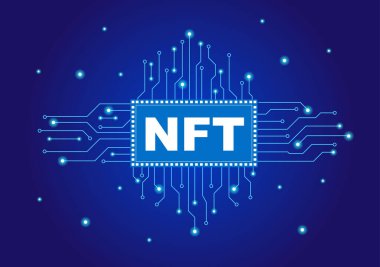 NFT Non Fungible Token Crypto Art of Converting Into Digital Network with Coin Servers for Banner or Poster in Flat Background Illustration