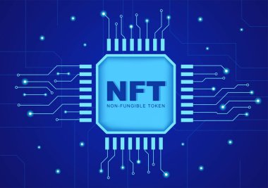 NFT Non Fungible Token Crypto Art of Converting Into Digital Network with Coin Servers for Banner or Poster in Flat Background Illustration