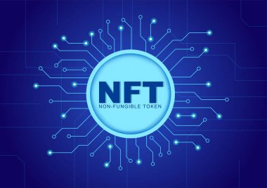 NFT Non Fungible Token Crypto Art of Converting Into Digital Network with Coin Servers for Banner or Poster in Flat Background Illustration