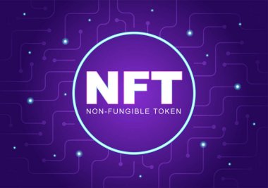 Banner için Bozuk Para Sunucuları veya Düz Arkaplan Resimlerinde Poster ile Dijital Ağa Dönüştürme NFT Fonu Fonu Olmayan Token Kripto Sanatı