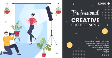Photographer with Camera and Digital Film Equipment Post Template Flat Illustration Editable of Square Background for Social Media or Web