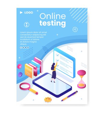 Online Testing Course Poster Template Flat Design Illustration Editable of Square Background for Social media, E-learning and Education Concept
