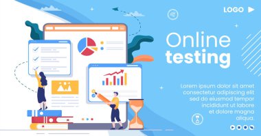 Online Testing Course Post Template Flat Design Illustration Editable of Square Background for Social media, E-learning and Education Concept