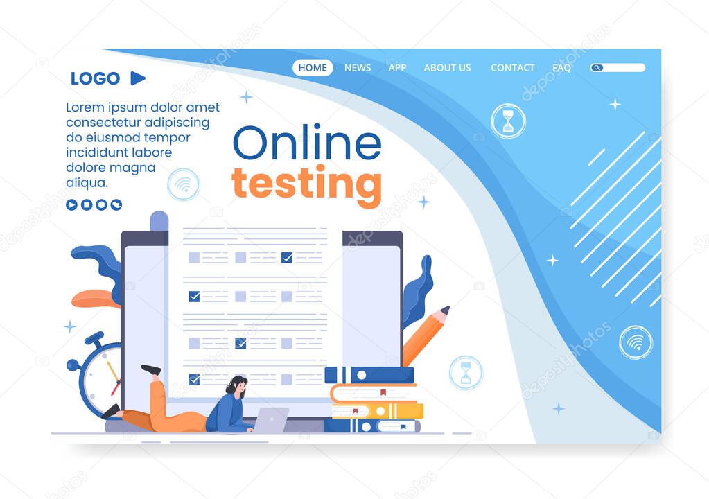 Online Testing Course Landing Page Template Flat Design Illustration Editable of Square Background for Social media, E-learning and Education Concept