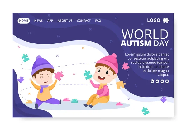 World Autism Awareness Day Landing Page Sablon Lapos Illusztráció Szerkeszthető — Stock Vector