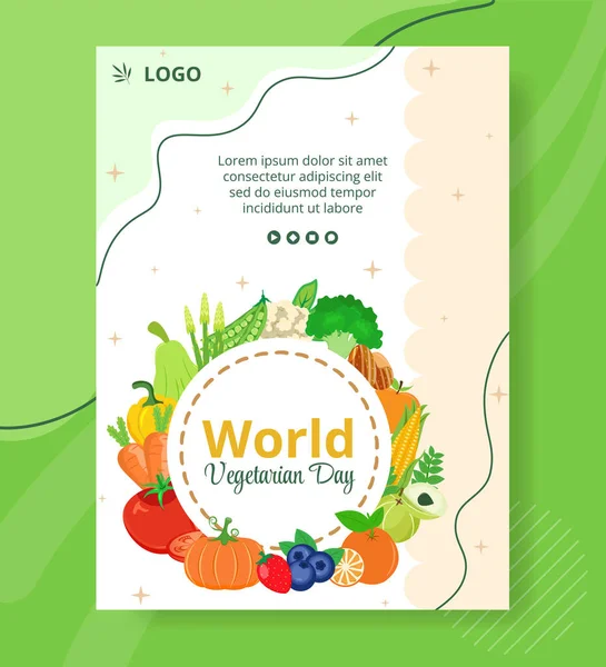 World Vegetarian Day Poster Template Flat Design Illustration Editable Square — Stock Vector