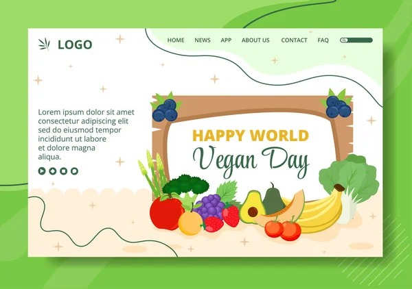 World Vegetarian Day Landing Page Template Diseño Plano Ilustración Editable — Vector de stock