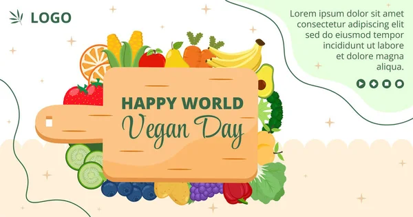 World Vegetarian Day Post Template Flat Design Illustration Editable Square — Image vectorielle