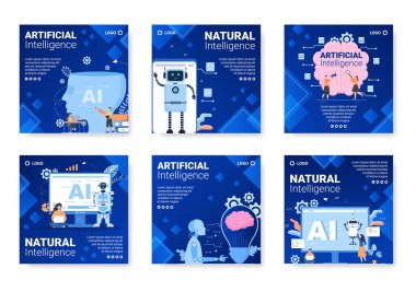 Artificial Intelligence Digital Brain Technology Post Template Flat Illustration Editable of Square Background for Social media or Greetings Card