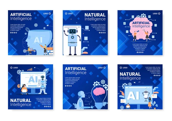 Inteligência Artificial Digital Brain Technology Post Template Ilustração Plana Editável — Vetor de Stock