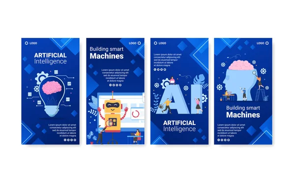 Artificial Intelligence Digital Brain Technology Stories Template Flat Illustration Editable — Wektor stockowy
