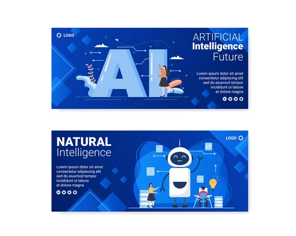 Artificial Intelligence Digital Brain Technology Banner Template Flat Illustration Editable — Archivo Imágenes Vectoriales