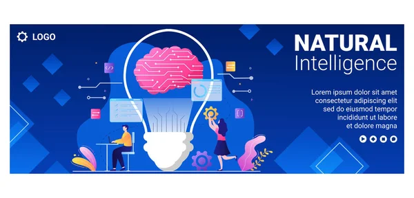 Inteligência Artificial Digital Brain Technology Cover Template Ilustração Plana Editável — Vetor de Stock