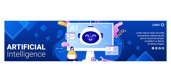 Inteligência Artificial Digital Brain Technology Banner Template Ilustração Plana Editável — Vetor de Stock