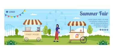 Summer Fair of Carnival, Circus, Fun Fair or Amusement Park Cover Template Flat Illustration Editable of Square Background for Social Media