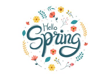 Çiçek Mevsimi ve Terfi, Dergi, Reklam ya da Web Siteleri İçin Bitkili Bahar Saati Arkaplanı. Doğa Düz Vektör İllüstrasyonu