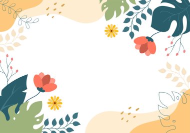 Çiçek Mevsimi ve Terfi, Dergi, Reklam ya da Web Siteleri İçin Bitkili Bahar Saati Arkaplanı. Doğa Düz Vektör İllüstrasyonu