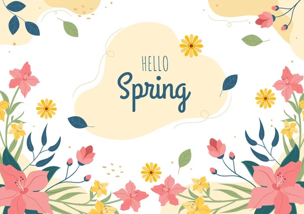 花と春の時間背景季節とプロモーションのための植物 広告やウェブサイト 自然フラットベクトルイラスト — ストックベクタ