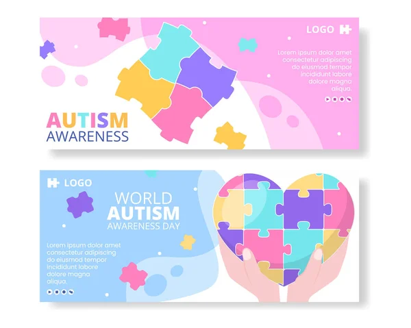 Plantilla Banner Del Día Mundial Del Autismo Ilustración Plana Editable — Vector de stock