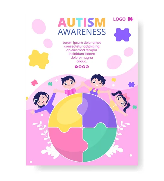 World Autism Awareness Day Poster Template Flat Illustration Editable Square — Stock Vector