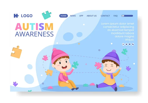 World Autism Awareness Day Landing Page Template Flat Illustration Editable — Stock Vector