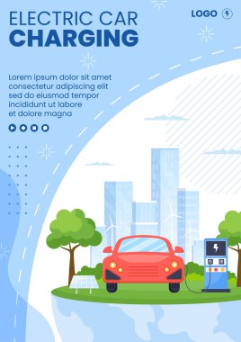 Elektrikli Araba Pilleri Pilleri Pilleri Şablon Düz Resimlendirme Sosyal Medya veya İnternet İlanlarına Uyumlu Kare Arkaplan Düzenleme