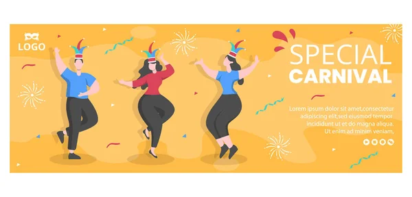 Happy Carnival Celebration Cover Template Flat Illustration Editable Square Background — 스톡 벡터