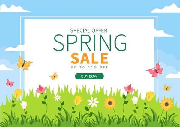 Spring Sale Blossom Flowers Background Natural Template Vector Illustration Season — Stock Vector
