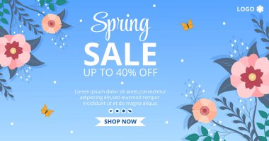 Çiçeklerle Bahar Satışı Sosyal Medya veya Tebrik Kartı için Kare Arkaplanı Düzenleme Şablonu