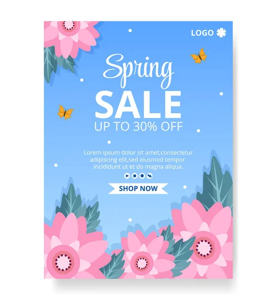 Spring Sale Blossom Flowers Poster Template Flat Design Illustration Editable — Stock Vector