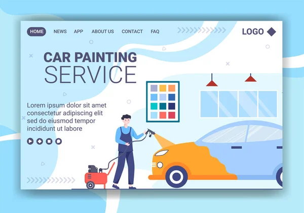 Máquina Pintura Carro Landing Page Template Ilustração Plana Editável Fundo —  Vetores de Stock