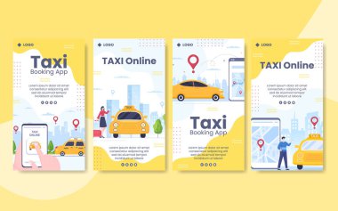 Çevrimiçi Taksi Rezervasyon Seyahat Hikayeleri Sosyal Medya veya İnternet İnternet için Kare Arkaplanı Düzenleme Şablonu