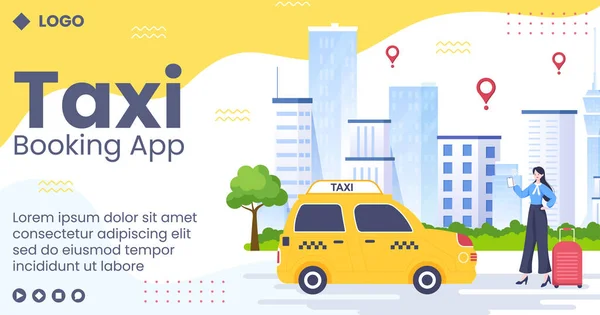 Online Taxi Booking Travel Service Post Template Flat Illustration Editable — 스톡 벡터