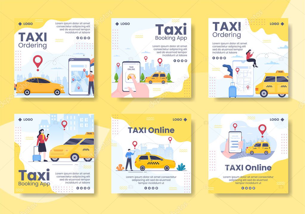 Online Taxi Booking Travel Service Post Template Flat Illustration Editable of Square Background for Social Media or Web Internet