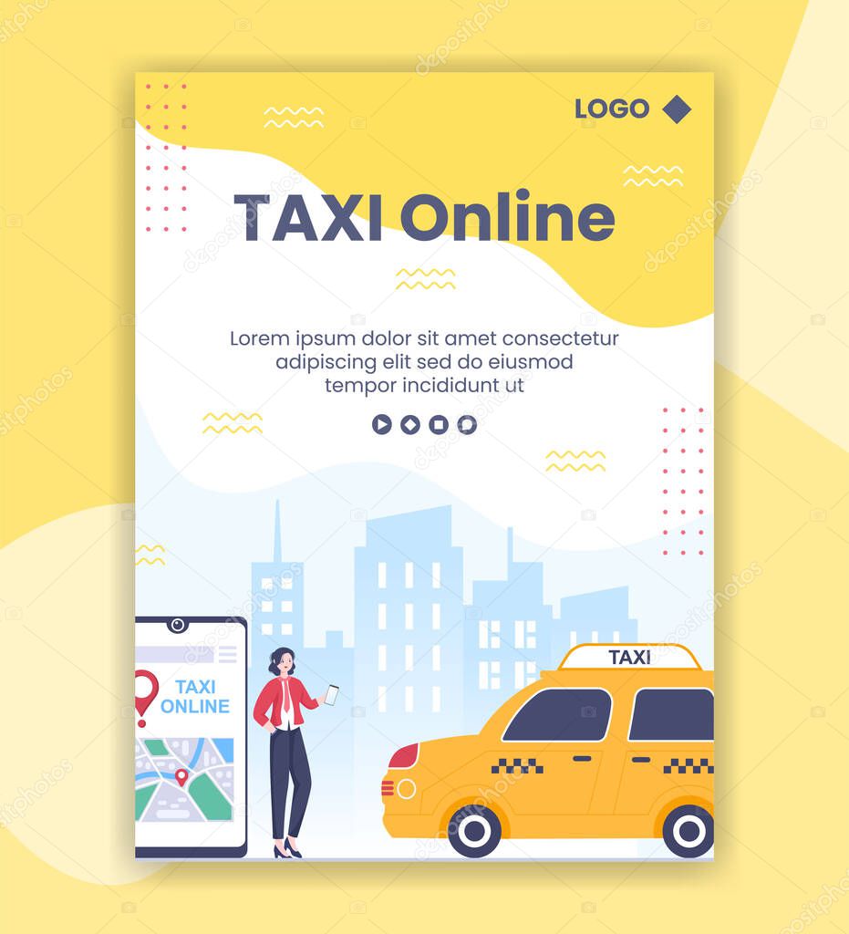 Online Taxi Booking Travel Service Poster Template Flat Illustration Editable of Square Background for Social Media or Web Internet