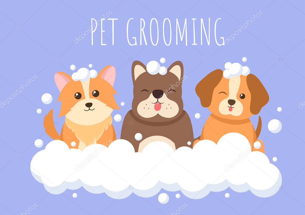 Pet Grooming for Dogs and Cats in Flat Cartoon Hand drawn Background Illustration. The Main Tools Which are used in Beauty Salon for Poster or Banner