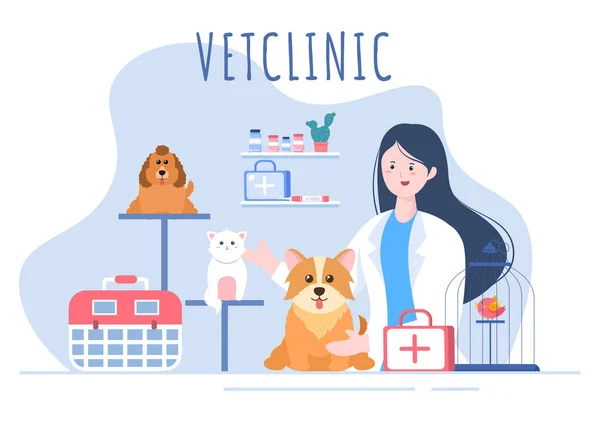 Κτηνιατρική Κλινική Γιατρός Εξέταση Εμβολιασμός Και Υγεία Για Κατοικίδια Ζώα — Διανυσματικό Αρχείο