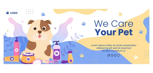 Pet Grooming Animal Clinic Cover Template Flat Illustration Editable Square — Wektor stockowy
