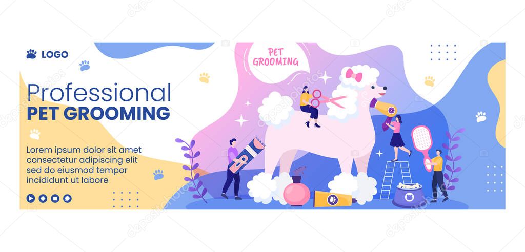Pet Grooming and Animal Clinic Cover Template Flat Illustration Editable of Square Background Suitable for Social Media, Greeting Card and Web Internet Ads