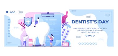 Dişçi Günü Kapak Şablonu Düz Diş Tasarımı Resimleri Sosyal medya veya İnternet İlanlarına Uyumlu Kare Arkaplan Düzenleme
