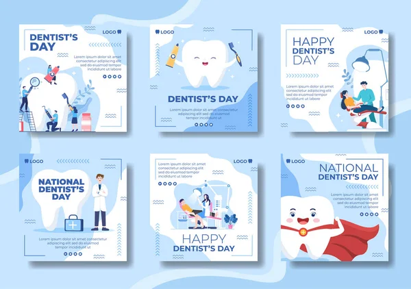 Fogorvos Day Post Template Flat Dental Design Illusztráció Szerkeszthető Tér — Stock Vector