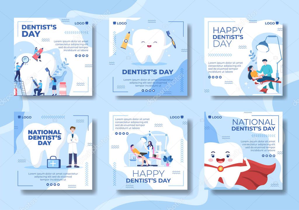 Dentist Day Post Template Flat Dental Design Illustration Editable of Square Background Suitable for Social media or Web Internet Ads