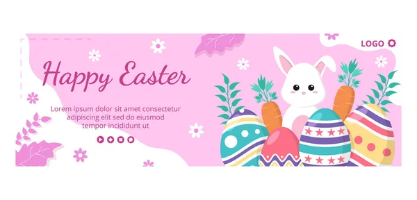 Happy Easter Day Cover Template Flat Illustration Editable Square Background — Stock Vector