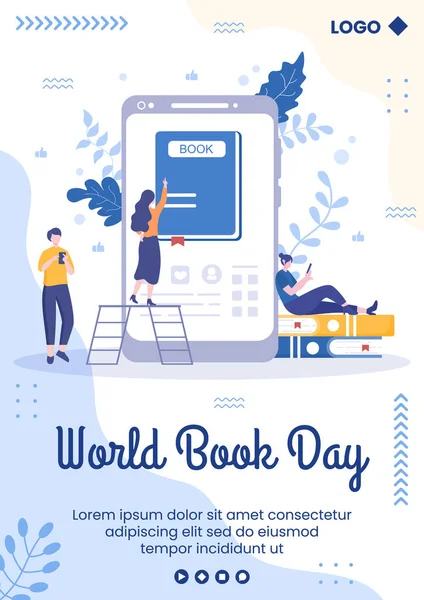 World Book Day Flyer Template Flat Design Education Illusztráció Szerkeszthető — Stock Vector